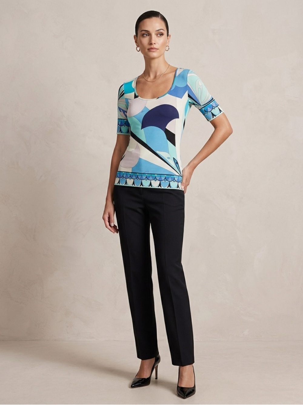 Emilio Pucci Women’s Blue Abstract Scoop Neck Top